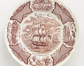 Vintage Alfred Meakin Fair Winds Dinner Plate 10.5", Friendship of Salem Brown Staffordshire Transferware