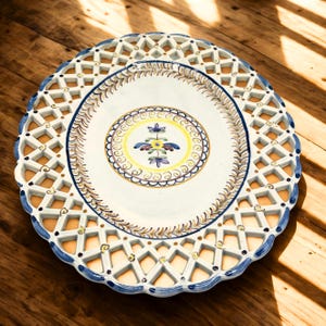 Carvalhinho Porto Portugul Hand Painted Pierced Reticulated Floral Plate 20th Century FC backstamp