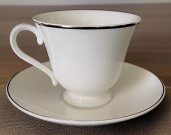 Vintage Crown Staffordshire Bone China Teacup and Saucer Set, Platinum Band Made in England Discontinued