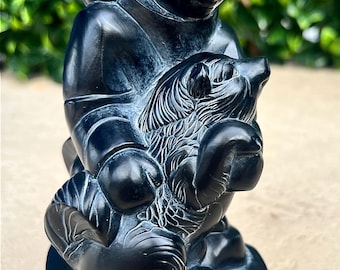 Thomas McPhee Boma Inuit Girl Husky Dog Sculpture 1980s Pearlite Resin Figurine