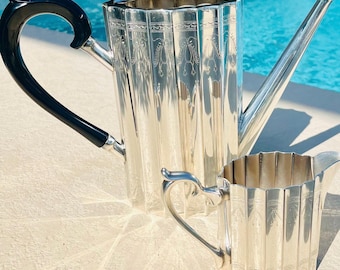 Vintage Godinger Silverplate Coffee Pot and Creamer Set, Art Deco Fluted Holloware, Mid Century Tea Service