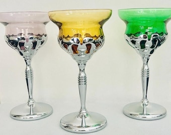 Farber Brothers/ Krome Kraft Cocktail Glasses – Art Deco Jewel Tone Set of 3