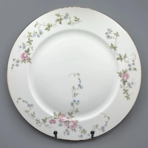 Bavaria BAV41 Pink Roses, Blue Flowers, Green Vines On White Dinner Plates 10”