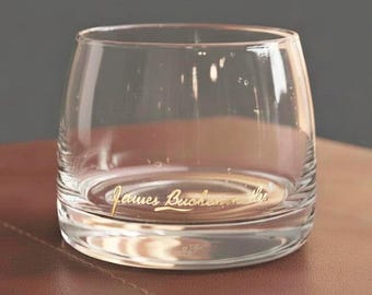 Vintage Buchanan's Scotch Whisky Rocks Glasses Set of 2, Etched Base Lowball Tumblers, Old Fashioned Barware