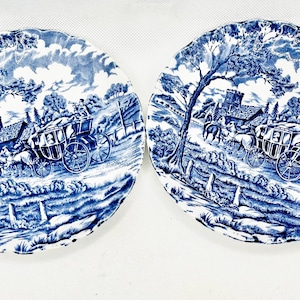 Staffordshire MYOTT Royal Mail Blue & White 5.5&quot; Tea Saucers set of 2