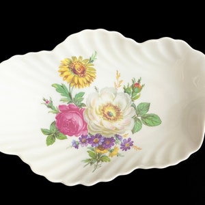 Old Nuremberg Leaf Shaped Candy Dish Floral Gold Tip - Bavaria Germany - Vintage