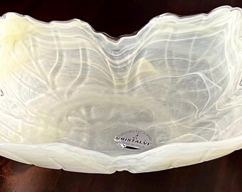 Vintage Cristalvi Murano White Alabastro Glass Centerpiece Bowl, Handblown Made in Italy