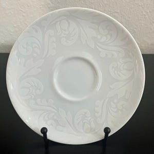 Vtg Easterling Double Damask Saucer 6.25" White Matte Leaf Germany