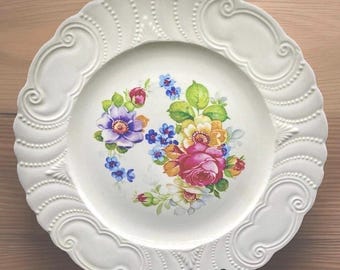 Vintage Thompson's Old Liverpool Ware Floral Plate, CC Thompson Ohio Pottery Scalloped Rim 9.5"