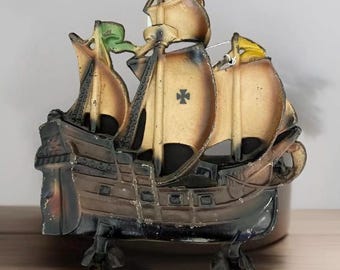 Vintage Heavy Cast Iron Ship Doorstop Galleon Clipper Nautical Decor