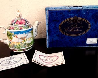 Vintage James Sadler Bermuda Island Teapot in Original Box, Classic Collection England Fine Bone China