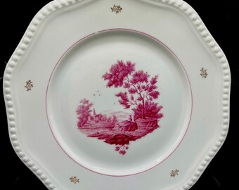 Vintage Rosenthal Bavaria Hand Painted Plate, Purple Transferware Landscape Scenic Display Plate, 1920s Toile Decor