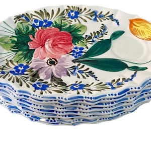 Nove Rose Italian Renaissance Revival Faience Floral Snack Plates Set Of 8 Mint condition!