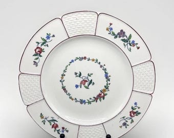 Antique Wedgwood Etruria Salad Plates Set of 5, Vintage Floral Basketweave English China 8"