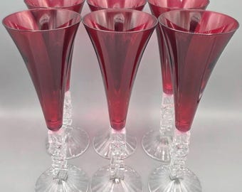 Vintage Cristal d'Arques Noel Ruby Red Water Goblets, Christmas Glassware Set of 6