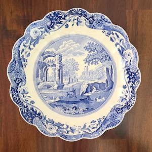 Spode Blue Italian 10" Scalloped Serving Bowl England 1996 V Date Mark Vintage