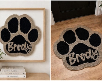Alfombra personalizada con nombre y huella de pata de mascota / Alfombra personalizada para perros / Regalo conmemorativo para mascotas / Regalo hecho a mano para amantes de los perros / Alfombra personalizada para perros / Decoración para amantes de las mascotas