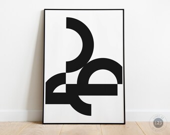 Number 2 print Typography wall art Two graphic number Black & White wall decor Digital printable number poster typography home decor