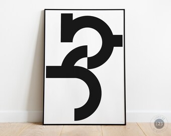 Number 3 print Typography wall art Black & White wall decor Digital printable graphic design poster number print typographic decor