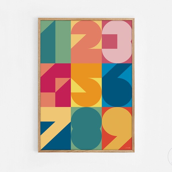 Colorful Number Print Typographic Poster Graphic Design Poster Typeface Print  Digital printable number poster graphic number decor