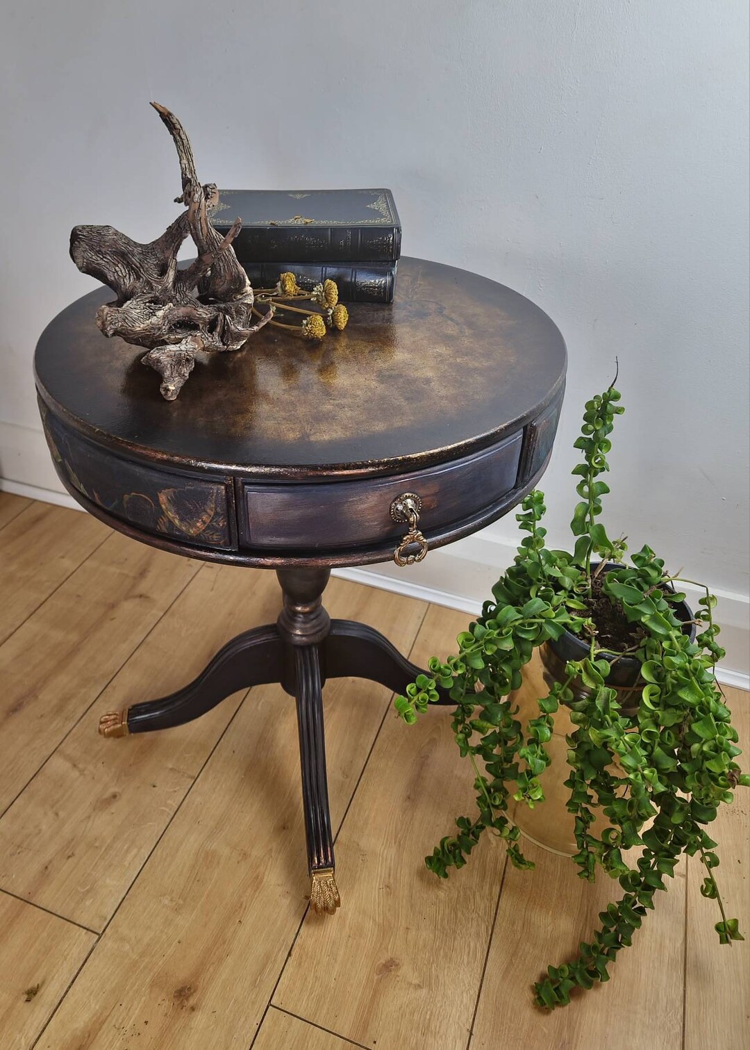 Vintage Hand Painted Round Side Table Coffee Table Pedestal Etsy UK