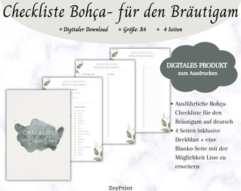 Bohca-Checkliste für den Bräutigam auf deutsch-DIGITALER DOWNLOAD DIN A4