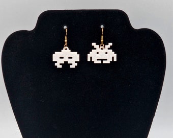 space invaders themed earrings 3d printed