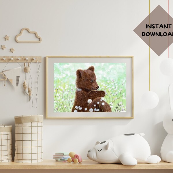 Whimsical Wonders: Baby Bear in Dandelion Meadow