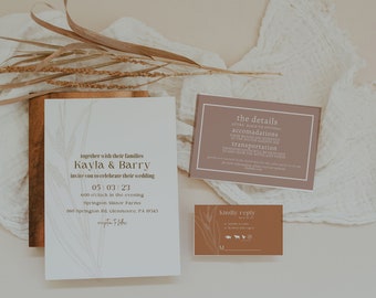 Pampas Grass Wedding Invitation, Boho Wedding Invitation, Simple Wedding Invitation, Timeless Wedding Invitation, Rustic Wedding Invitation