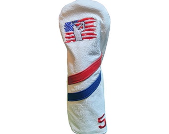 Couvre-chef en cuir style rétro 5 bois drapeau américain pour balançoire de golfeur