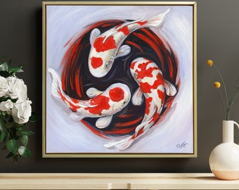 Koi painting on canvas Koi fish wall art decor Original koi fish art Hand painted koi art Fish painting UNFRAMED