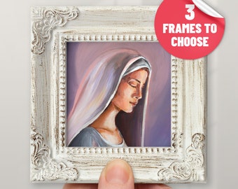 Realistic Virgin Mary Print with Frame Original Mary Wall Decor from Painting Framed Colorful Bible Artwork Gift for Christian Lovers