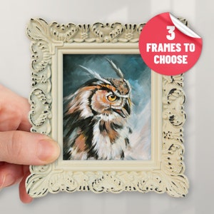 Realistic Owl Print with Frame Original Owl Wall Decor from Painting Framed Colorful Wildlife Artwork Gift for Bird Lovers