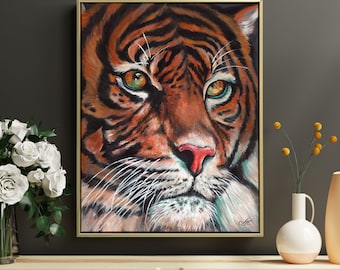 Tiger painting on canvas Tiger wall art decor Original tiger lover gift Hand painted wildlife artwork Animal painting UNFRAMED