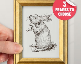 Bunny Hand Drawing Easter Print with Frame Rabbit Sketch Picture Room Decor Wildlife Vintage Framed Artwork Gift for Animal Lovers