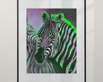 Zebra print from painting Zebra wall art decor Colorful zebra lover gift Wildlife artwork poster Animal picture UNFRAMED