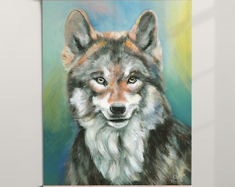 Wolf print from painting Wolf wall art decor Colorful wolf lover gift Wildlife artwork poster Animal picture UNFRAMED