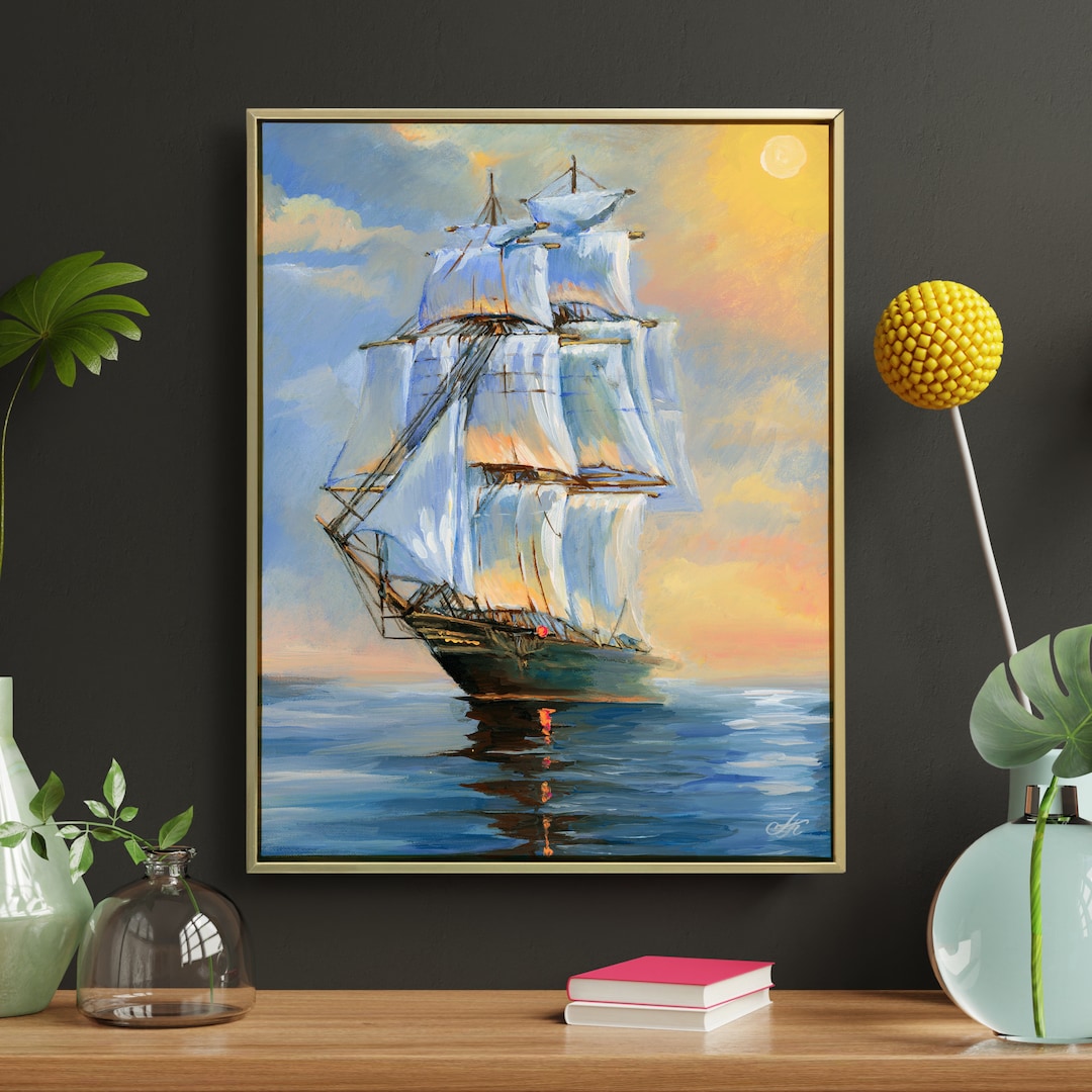 Hand Painted Original Ship in Acrylic on Canvas, Ship Painting