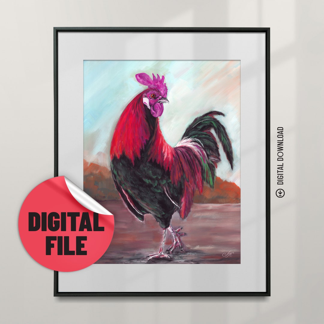 Colorful Rooster Picture Printable Art Rooster Room Decor From Painting ...