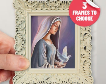 Realistic Virgin Mary Print with Frame Original Mary Wall Decor from Painting Framed Colorful Bible Artwork Gift for Christian Lovers