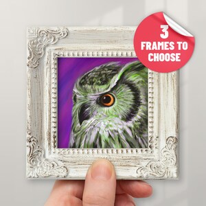 Colorful Owl Picture with Frame Art Owl Room Decor from Painting Framed Realistic Wildlife Artwork Bird Birthday Gift Idea