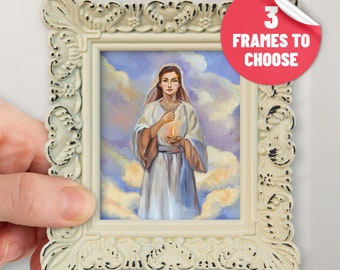 Realistic Virgin Mary Print with Frame Original Mary Wall Decor from Painting Framed Colorful Bible Artwork Gift for Christian Lovers