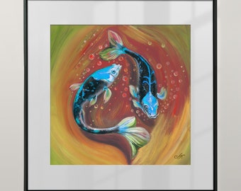 Koi print from painting Koi fish wall art decor Colorful koi fish art Fish artwork poster Fish picture UNFRAMED