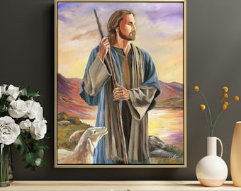 Realistic Jesus Christ Acrylic Painting on Canvas Original Jesus Wall Decor Hand Painted Bible Artwork Gift for Christian Lovers