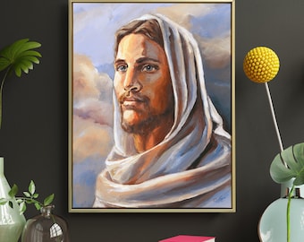 Realistic Jesus Christ Acrylic Painting on Canvas Original Jesus Wall Decor Hand Painted Bible Artwork Gift for Christian Lovers
