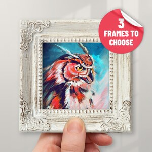 Colorful Owl Picture with Frame Art Owl Room Decor from Painting Framed Realistic Wildlife Artwork Bird Birthday Gift Idea