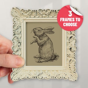 Bunny Hand Drawing Easter Print with Frame Rabbit Sketch Picture Room Decor Wildlife Vintage Framed Artwork Gift for Animal Lovers