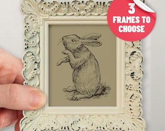 Bunny Hand Drawing Easter Print with Frame Rabbit Sketch Picture Room Decor Wildlife Vintage Framed Artwork Gift for Animal Lovers