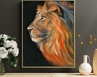 Lion painting on canvas Lion wall art decor Original lion lover gift Hand painted wildlife artwork Animal painting UNFRAMED