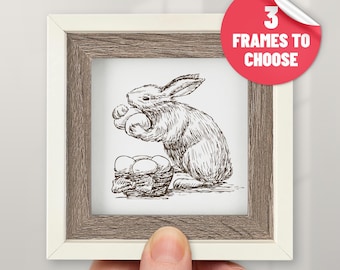 Vintage rabbit print with frame Bunny sketch picture room decor Rabbit artwork animal miniatures Framed bunny art Gift for animal lovers